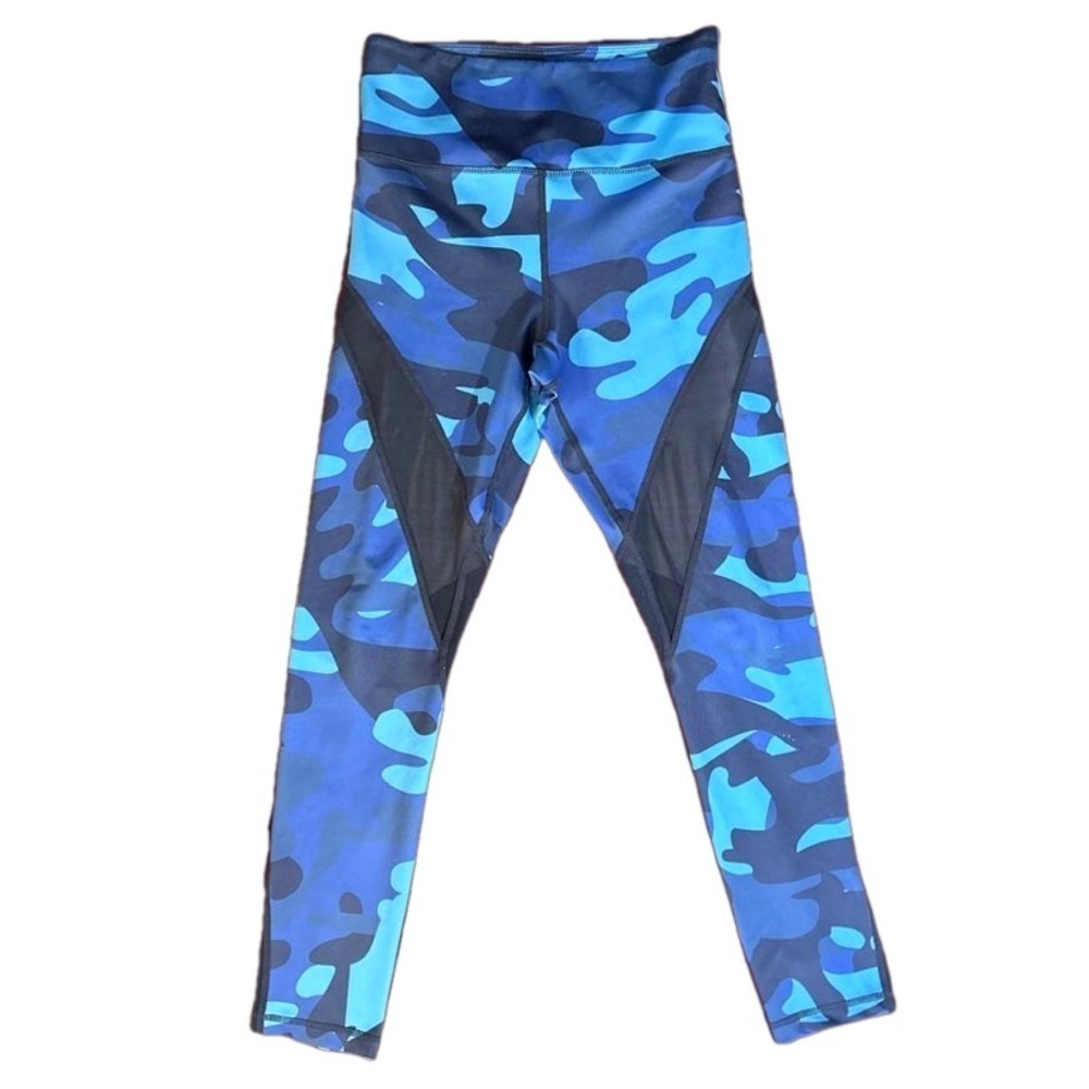 Zyia Active blue camouflage and black mesh leggings size 4